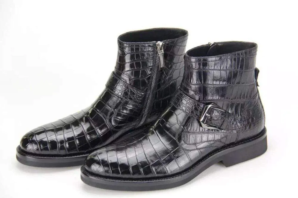 Soft Walk Smile Step Crocodile Shoes Mens Crocodile Leather Cropped Lace Up Derby Toe Cap Boots