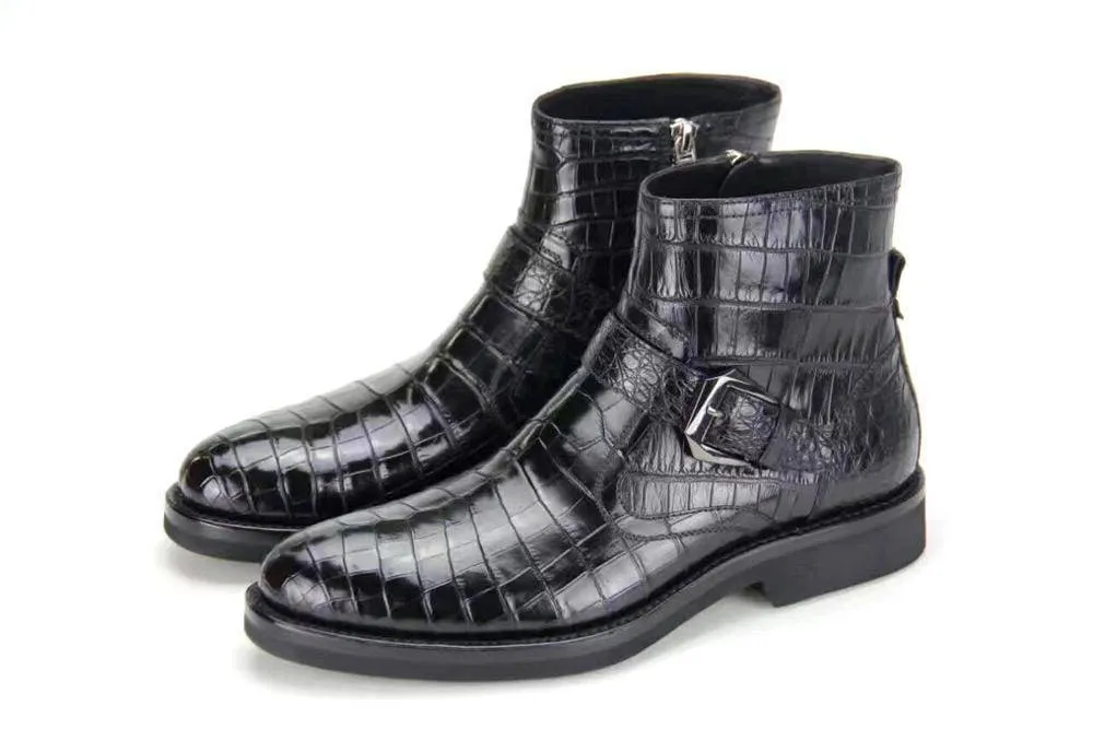 Functional Fit runway look Crocodile Shoes Mens Crocodile Leather Cropped Lace Up Derby Toe Cap Boots