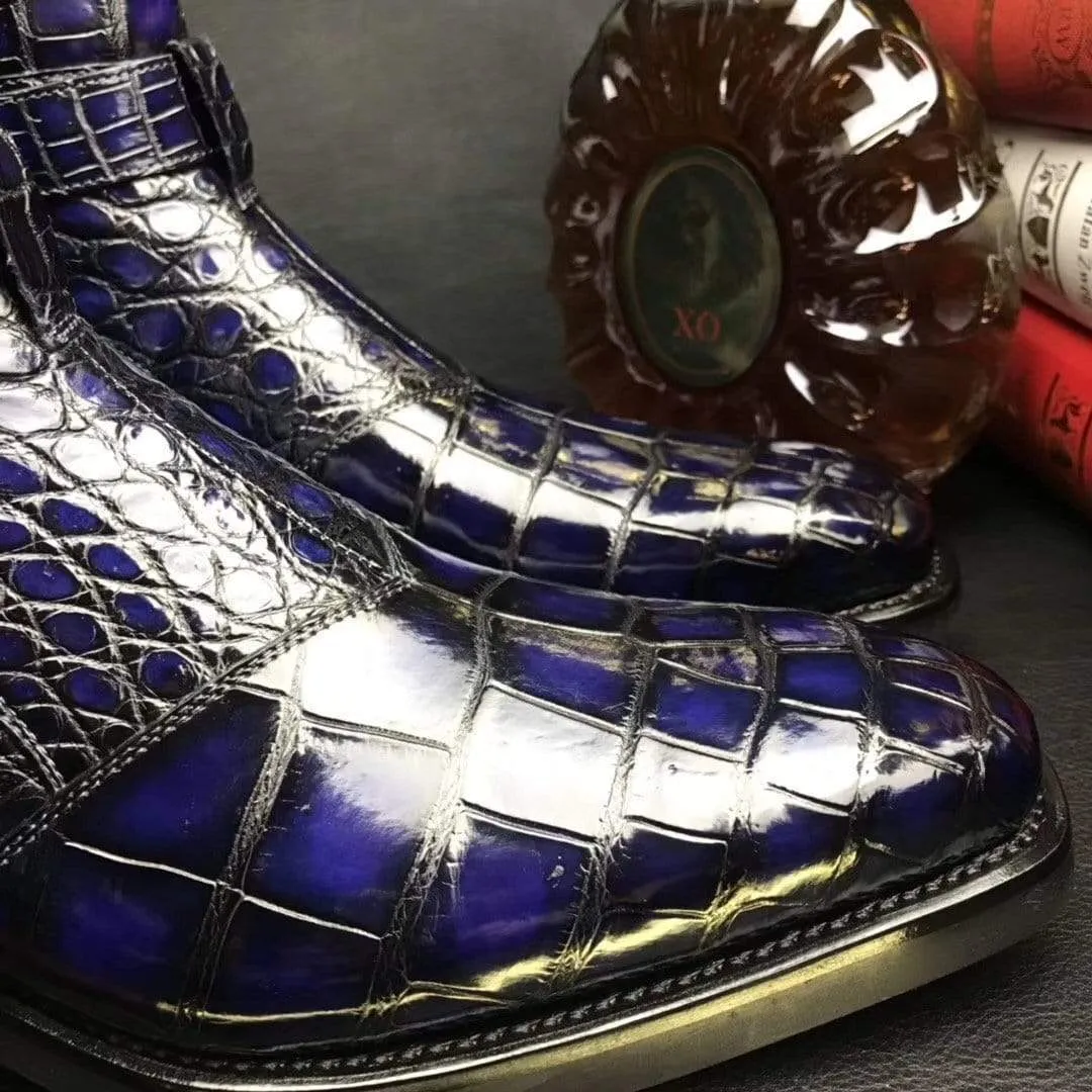 Urban Play Crocodile Shoes Mens Crocodile Leather  Side Zipper Single Buckle  Boots