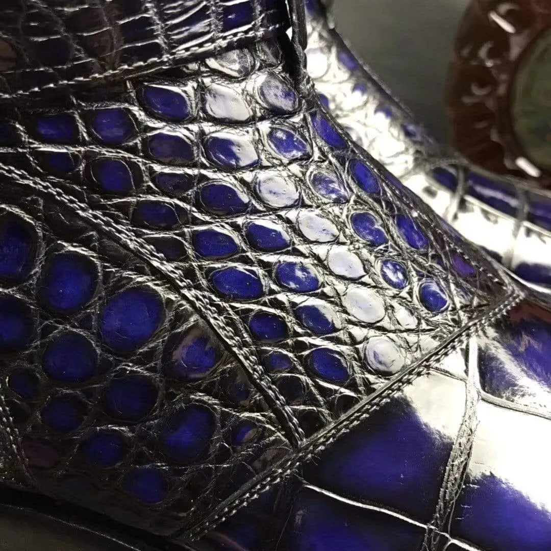 Crocodile Shoes Mens Crocodile Leather  Side Zipper Single Buckle  Boots Moisture Wick