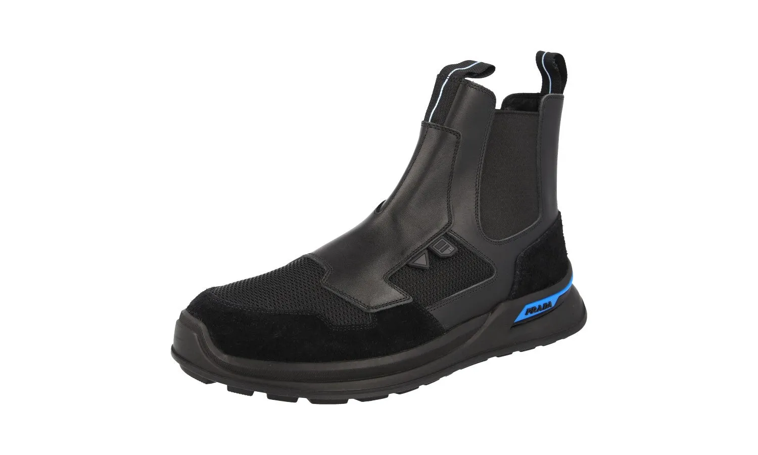 Prada Men's Black Leather Mechano Chelsea High-Top Sneaker 2TG139 Stable Activity