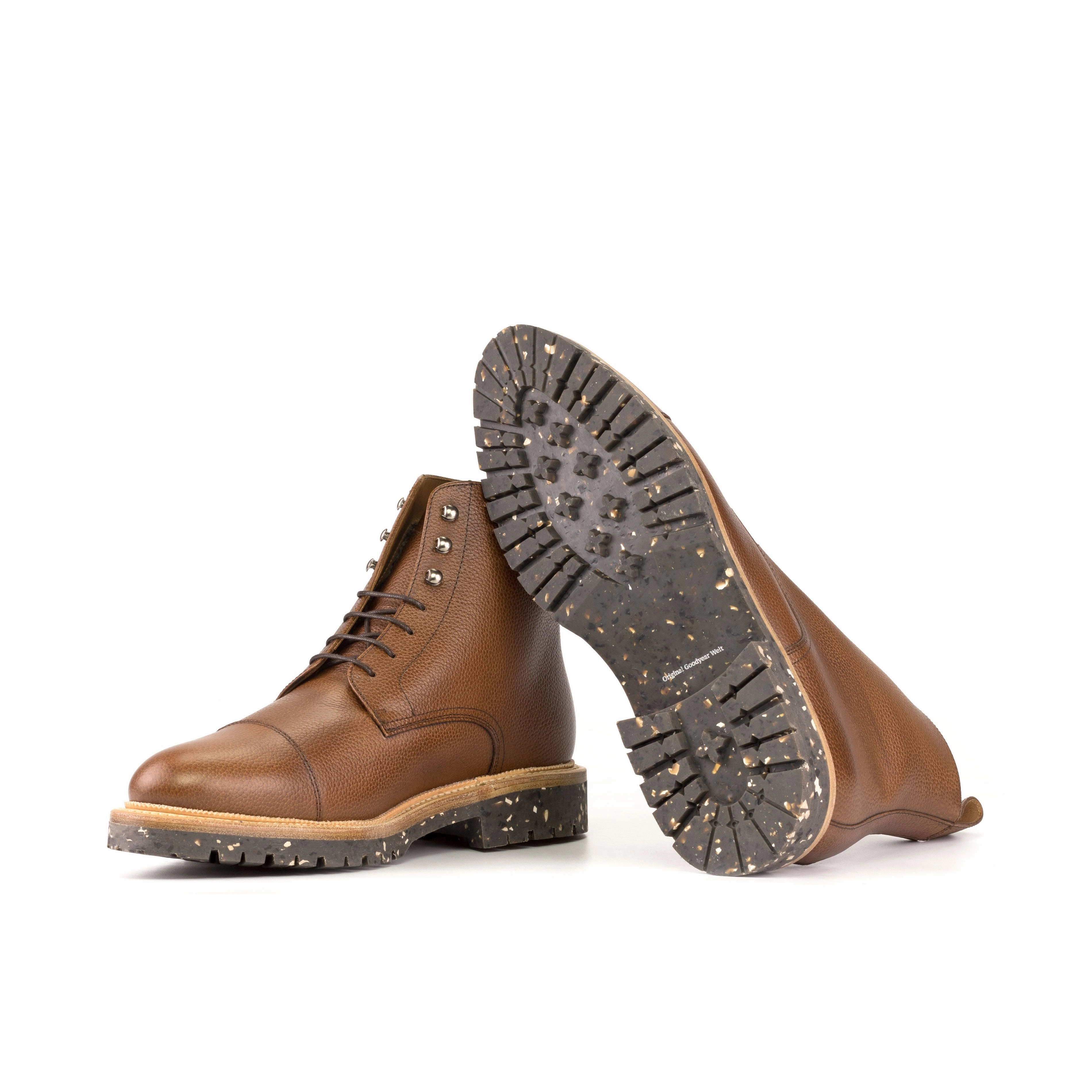 Medium Brown Full Grain Cap Toe Boots Lace Up Style