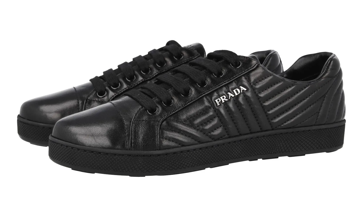 Prada Women's Black Leather Diagramme Sneaker 1E344I Water Resistant Build Body Alignment