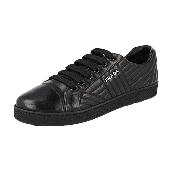 Prada Women's Black Leather Diagramme Sneaker 1E344I Perimeter Cushioning Modern Outfit