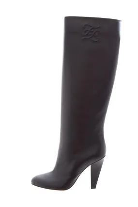 Silver Shine Fendi Black Lambskin Leather Boots SZ 36