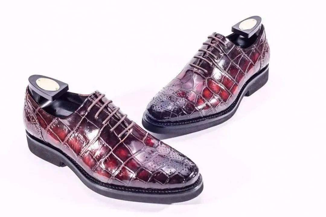 Casual Slip-On Flexible Shank Crocodile Shoes Brouge Shoes ,Crocodile Leather Lace-Up Shoes