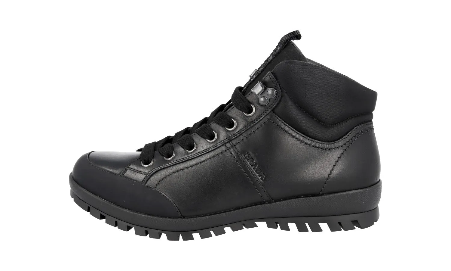 Sporty Design City Stroll Prada Men's Black Leather High-Top Sneaker 4T3357