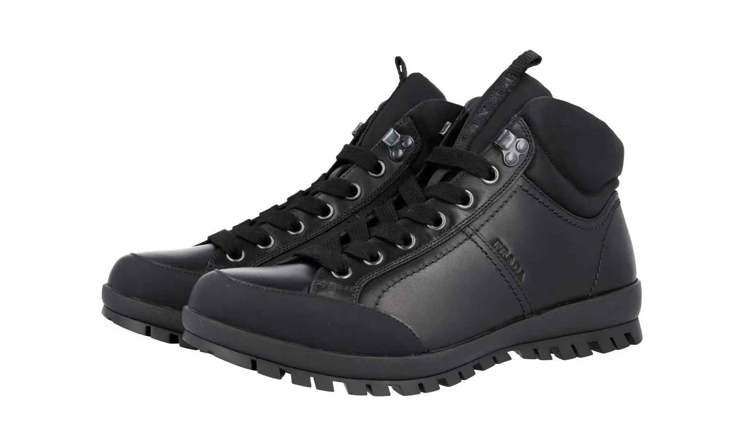 Collapsible Prada Men's Black Leather High-Top Sneaker 4T3357