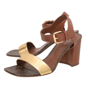 Color Play Boho Free Louis Vuitton Bicolor Golden Bloom Block Sandals 38.5