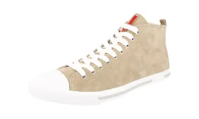 Prada Men's Beige Leather High-Top Sneaker 4T2583 Treaded Sole