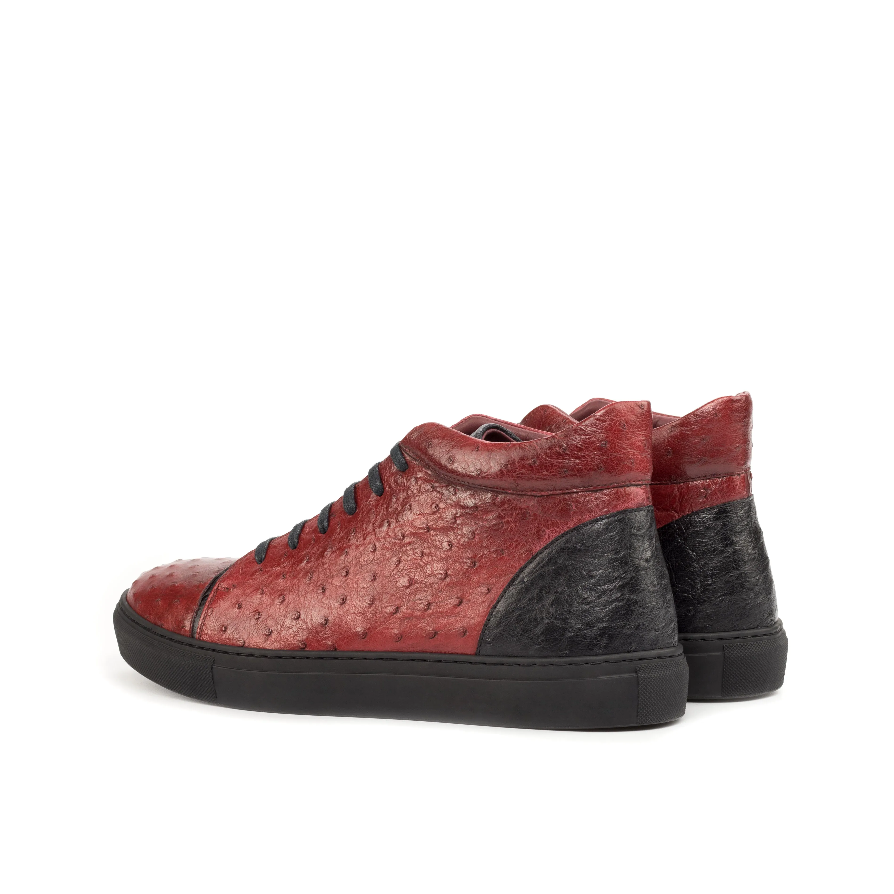 Red & Black Ostrich Leather High-Top Sneakers NarrowFit glass - fiber - reinforced shoes