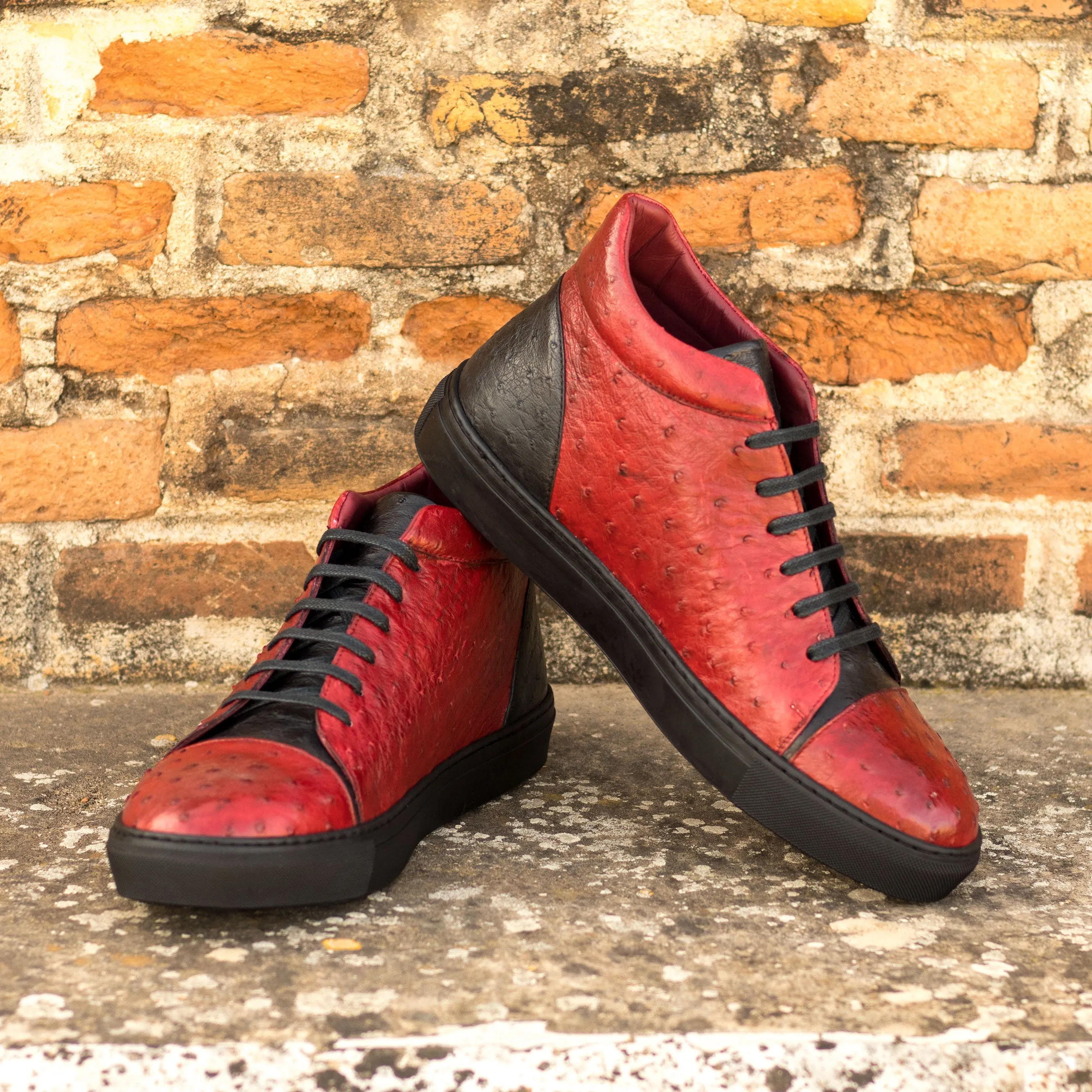 fitness sneakers Red & Black Ostrich Leather High-Top Sneakers