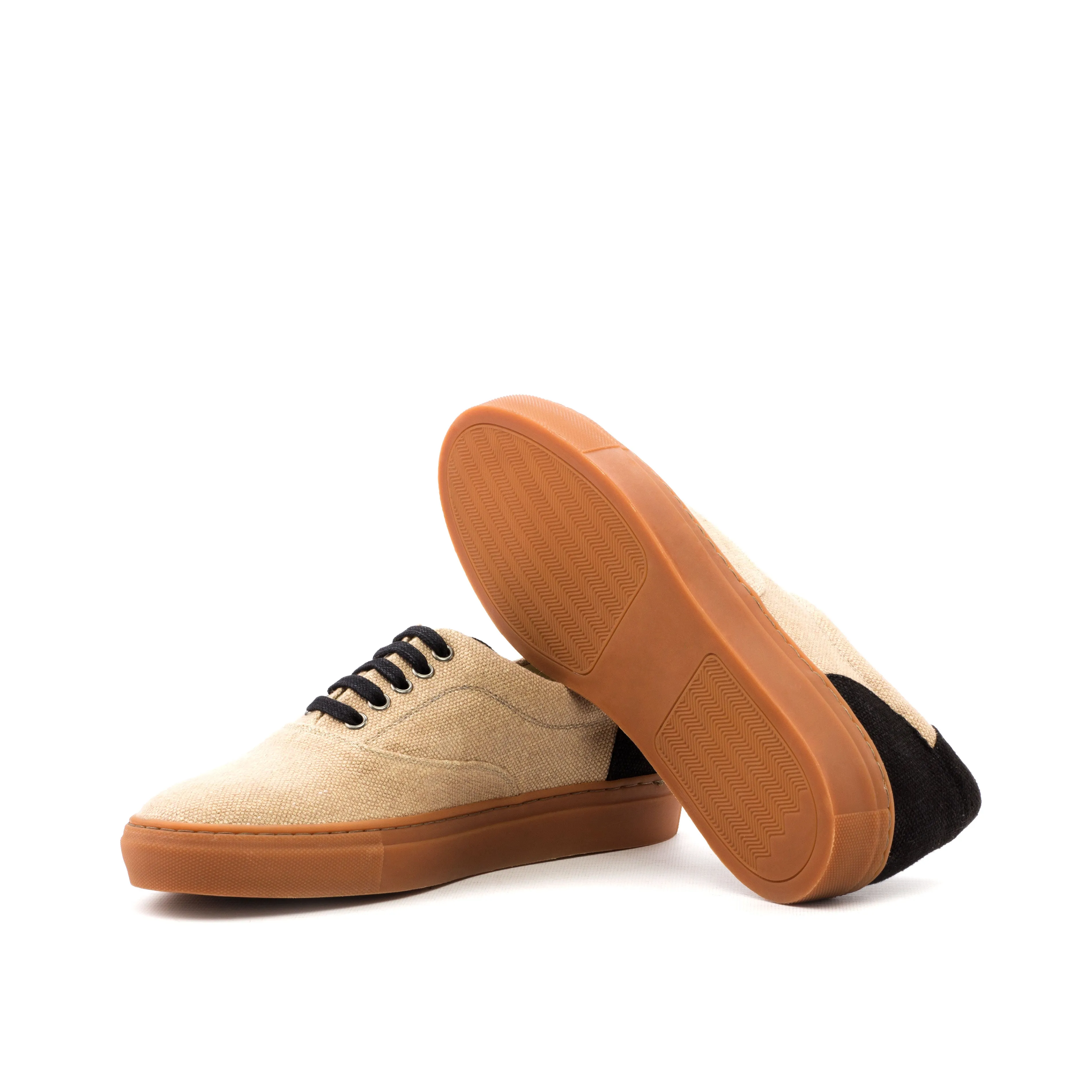 Beige & Black Linen Top-Sider Trainers Fit Boost Endurance Sole