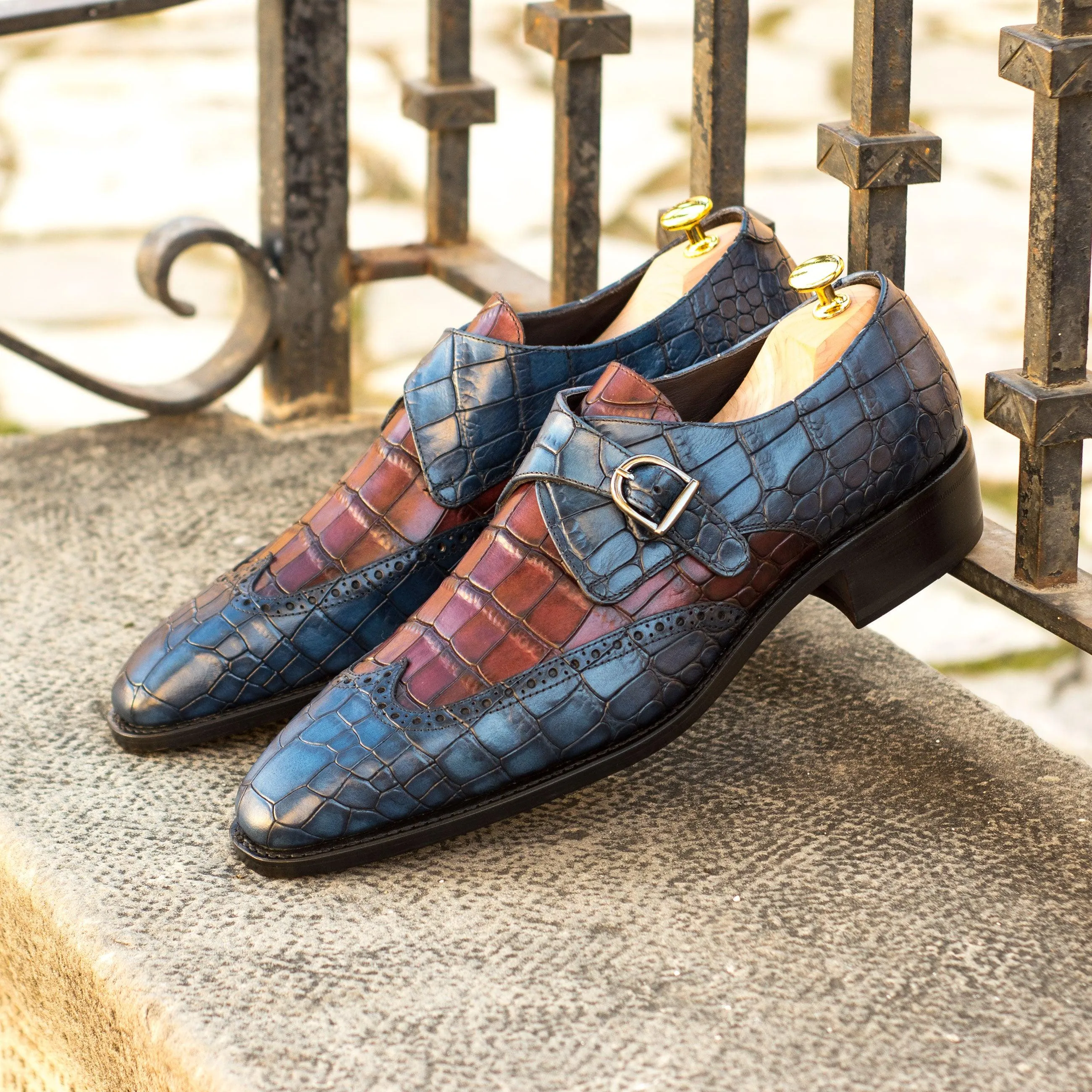 Shock Step Croco Leather Single Monk Shoes