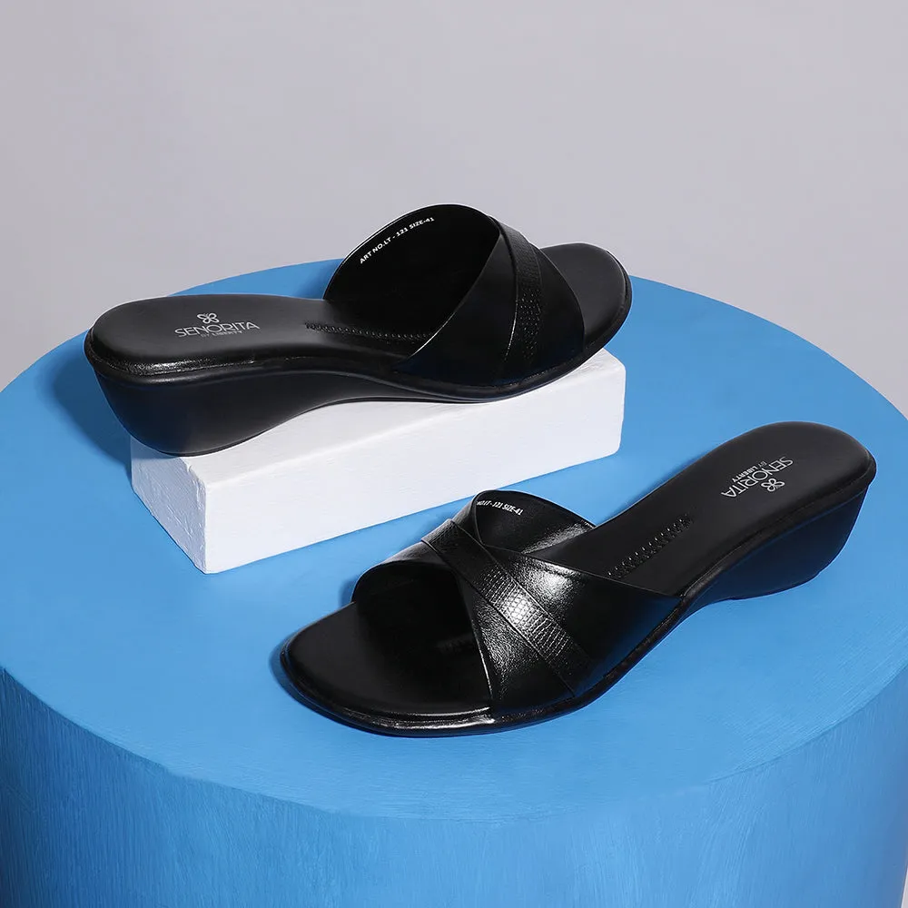 Casual Open Toe Shoes Senorita Comfort (Black) Slippers For Women LT-121 By Liberty