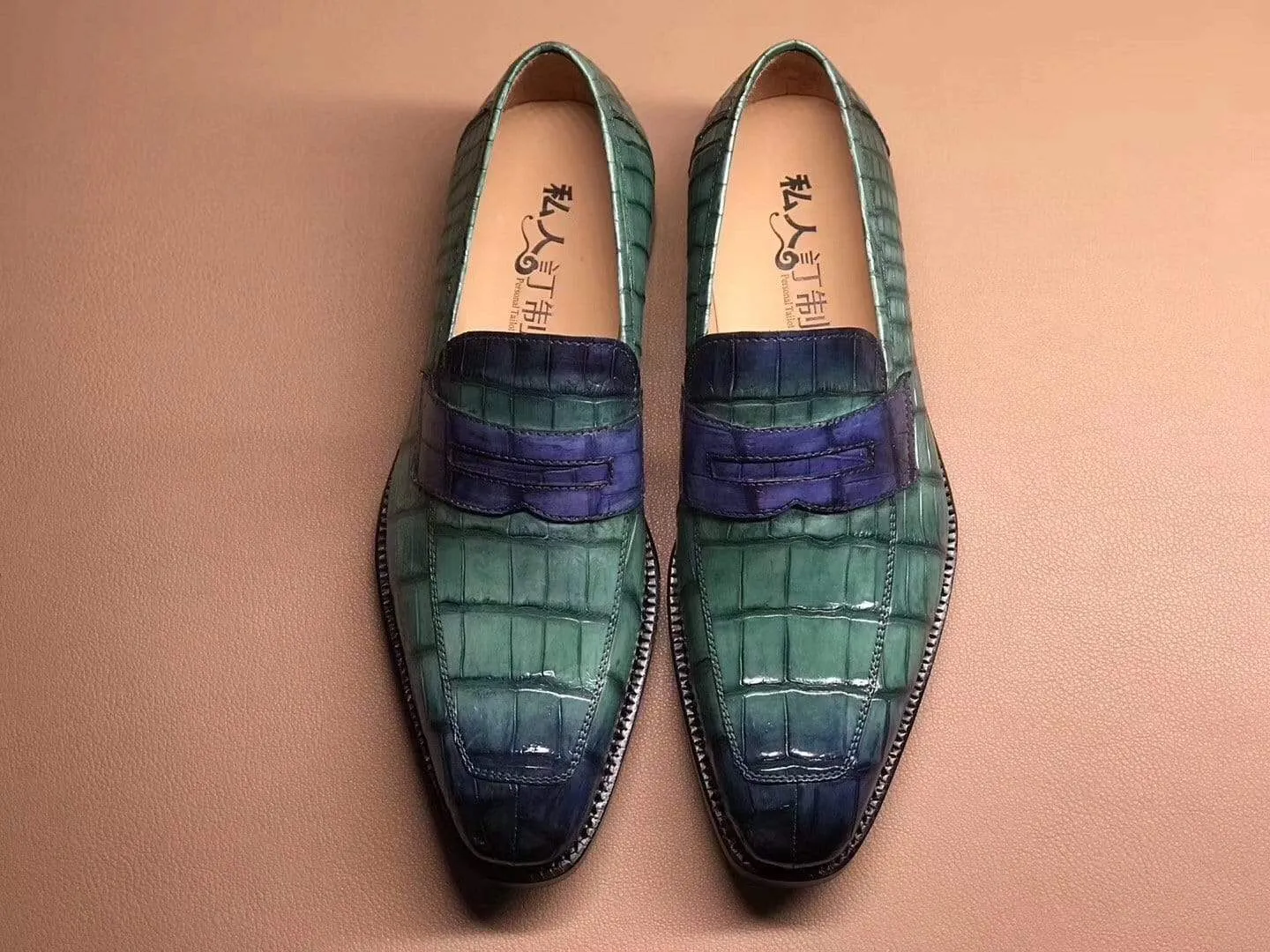 Camp Walk Crocodile Shoes Green Men's Crocodile Leather Loafers,Slip-Ons Diving Shoes, Penny Loafers Shoes