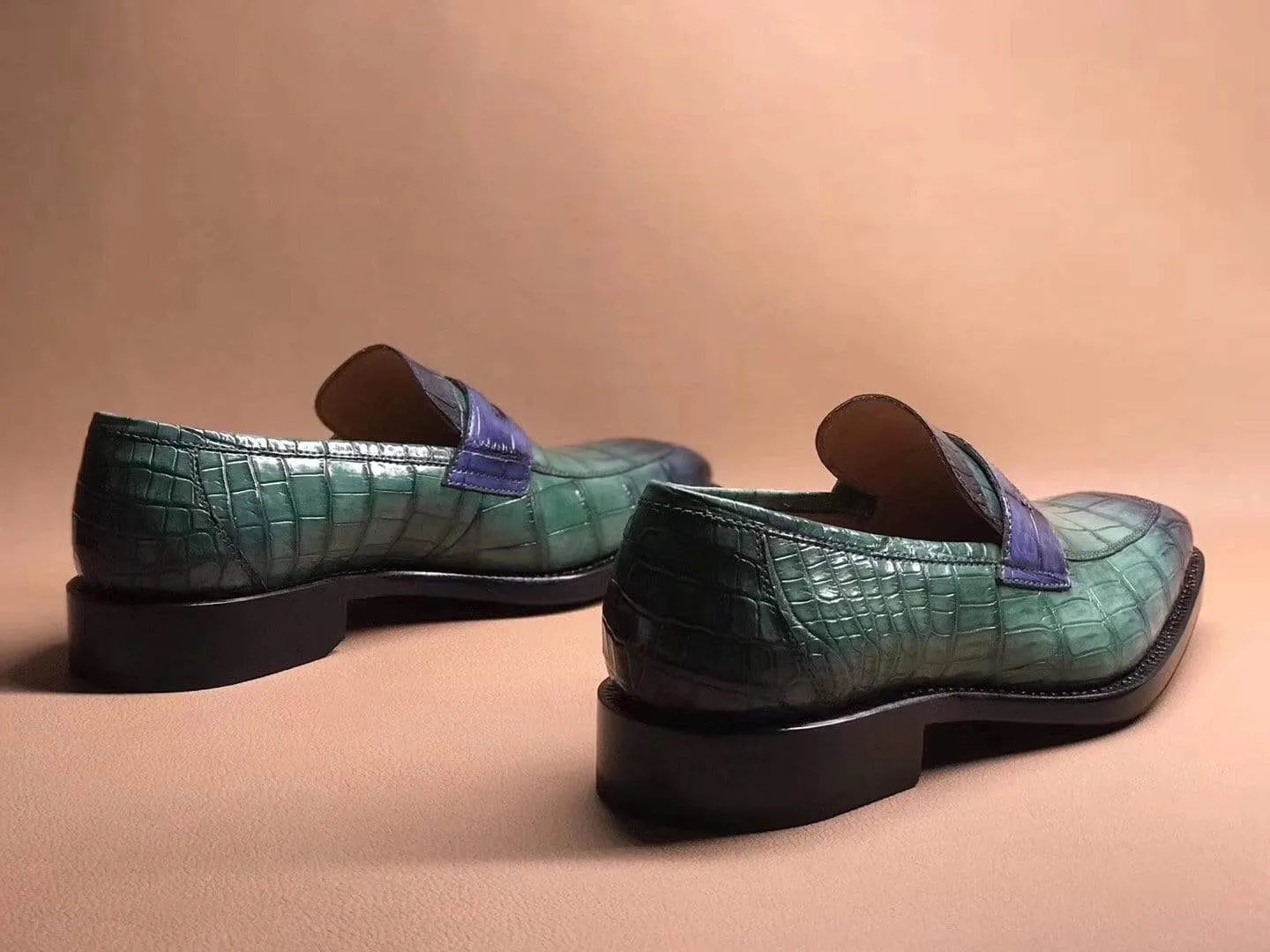 Seamless Interior Shoes Crocodile Shoes Green Men's Crocodile Leather Loafers,Slip-Ons Diving Shoes, Penny Loafers Shoes