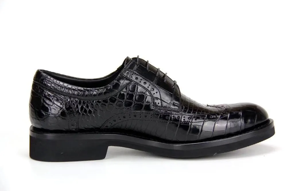 Crocodile Shoes Handmade Crocodile Shoes Modern Classic Brogue Lace Up Leather Lined Perforated Dress Shoe Pose Mood