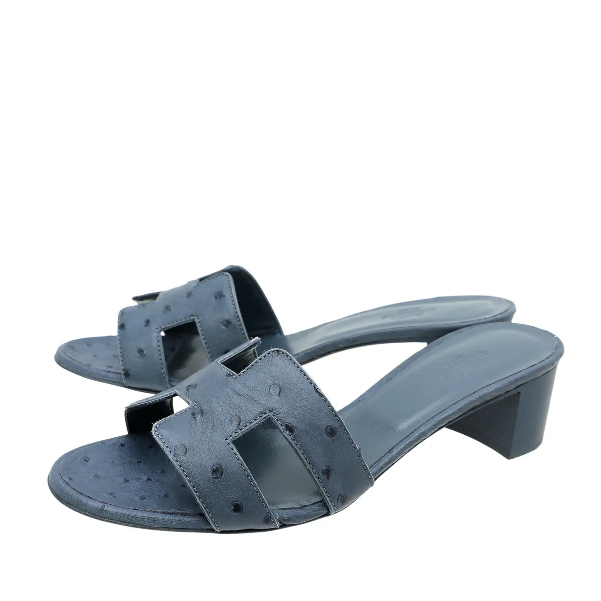 Top quality Hermes Blue Template Oasis Ostrich Skin Sandal 38.5 Love Path Travel Must