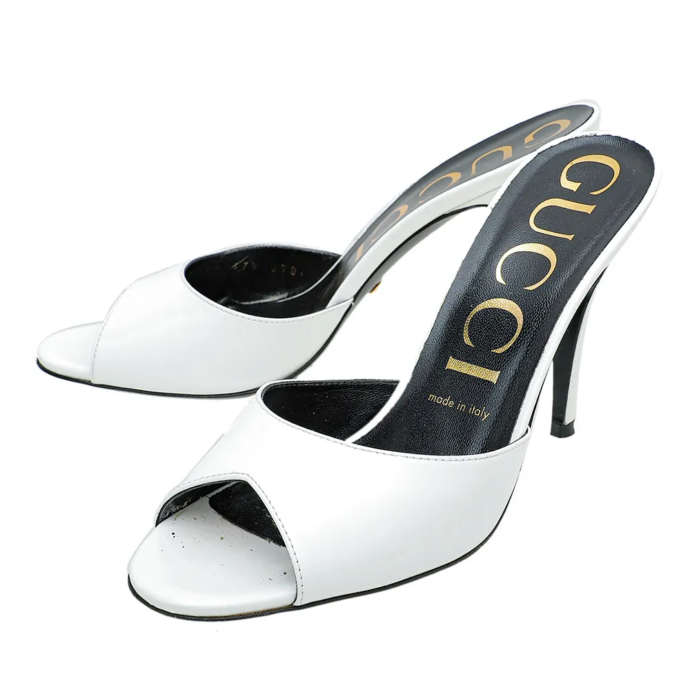 Gucci White Scarlet High Heel Slides 37.5 Derby Style Cushioned Midsole