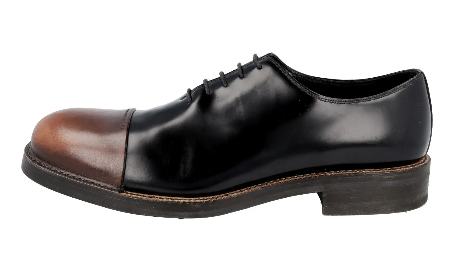 Prada Men's Black welt-sewn Leather Lace-up Shoes 2EG201 Exact Wear Crisp Details