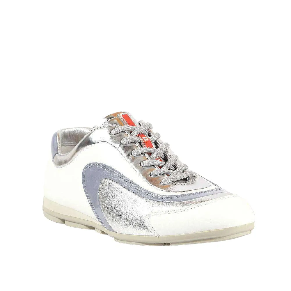 School Style Prada Women's shoes White & Silver Sports Sneakers 3E4709