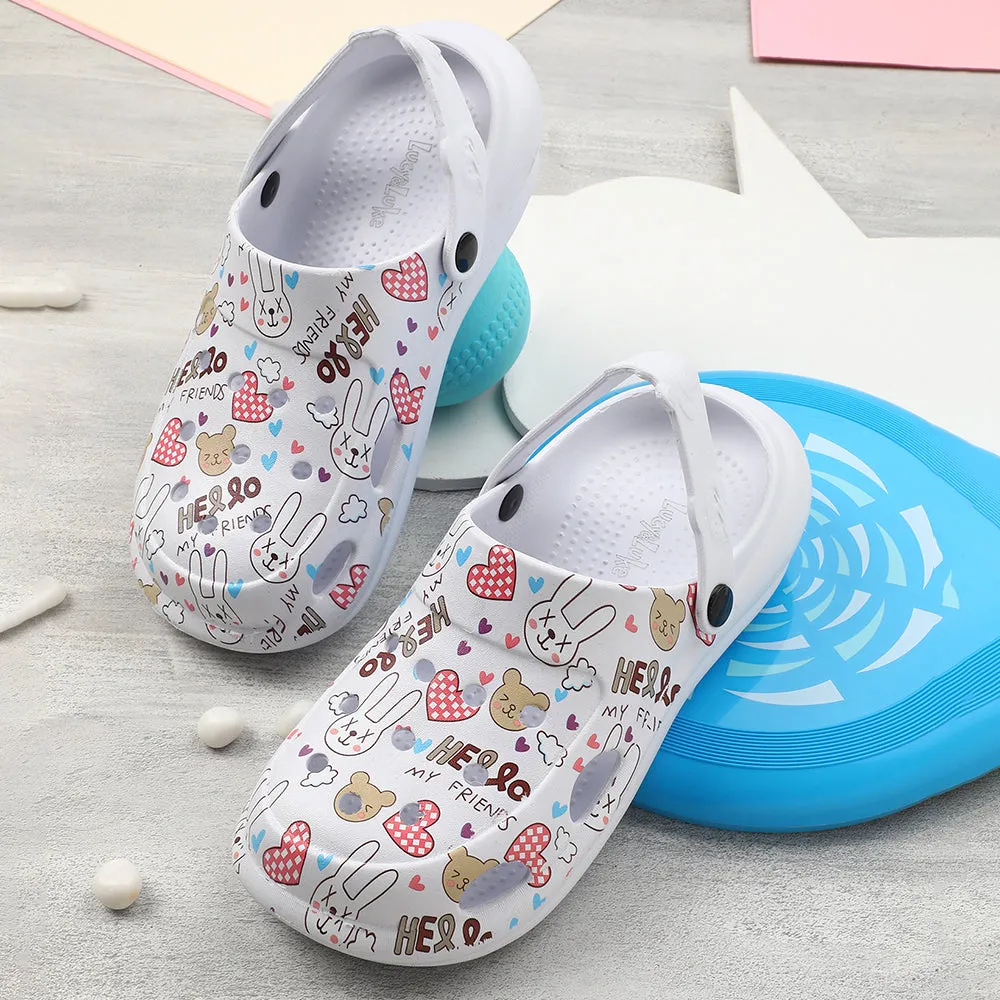 Lucy & Luke White Casual Slingback Printed Clogs For Kids ALEX-K3E By Liberty Zip Up Design