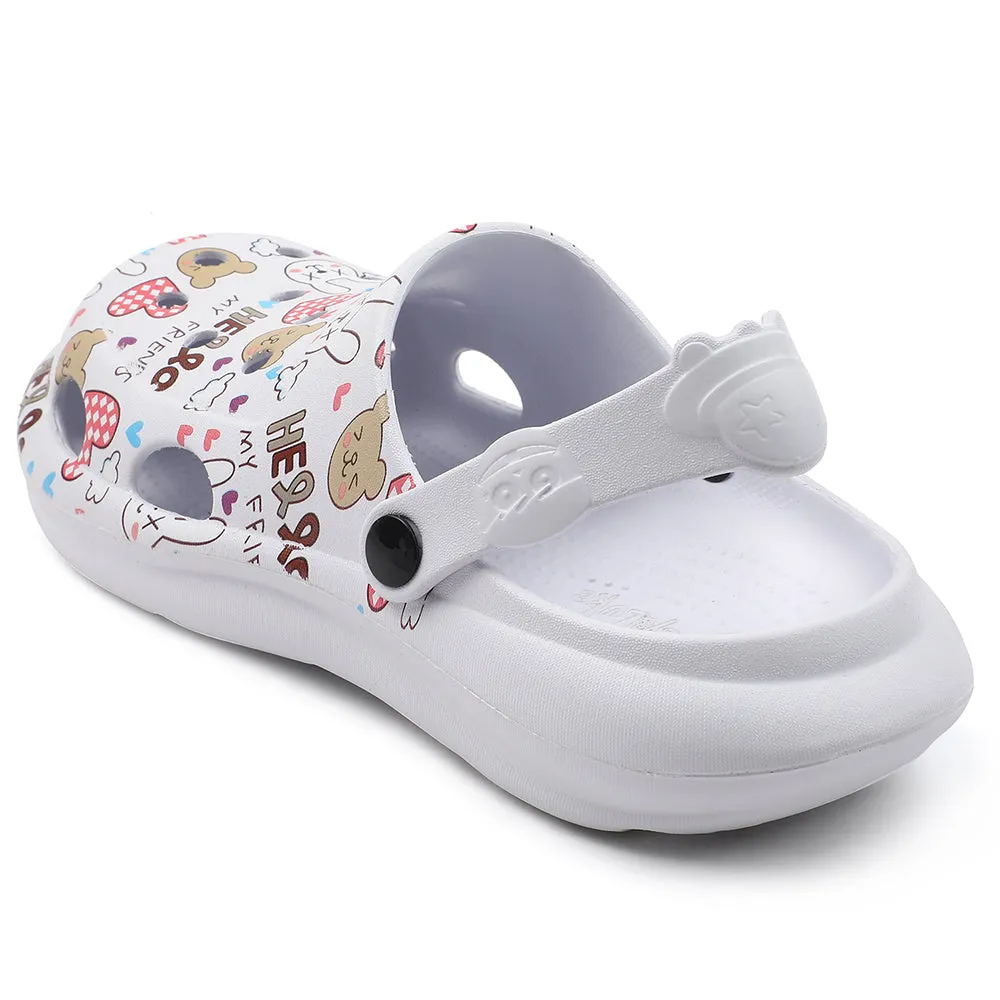 Lucy & Luke White Casual Slingback Printed Clogs For Kids ALEX-K3E By Liberty Quick Slip Fit Shoes Relaxing Fit