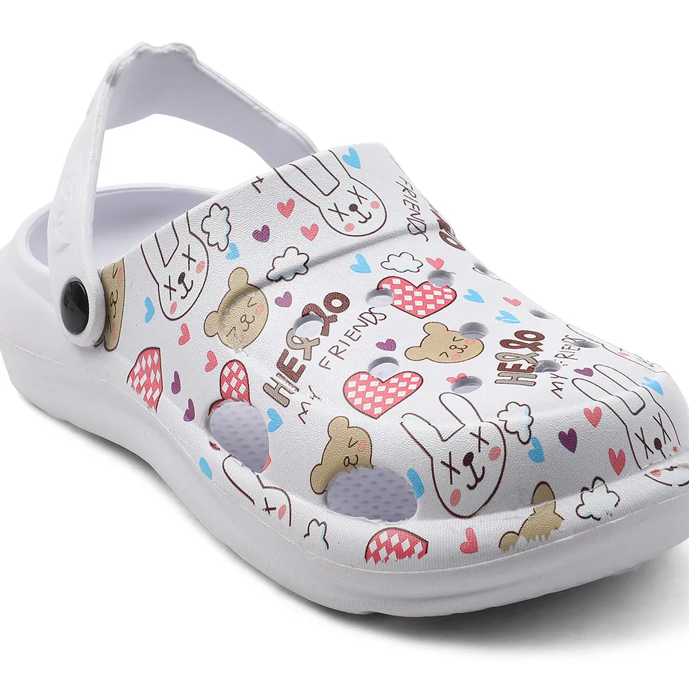 Lightweight Design Lucy & Luke White Casual Slingback Printed Clogs For Kids ALEX-K3E By Liberty