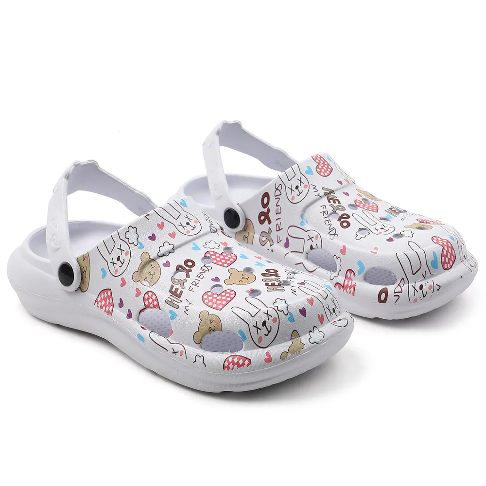 Lucy & Luke White Casual Slingback Printed Clogs For Kids ALEX-K3E By Liberty Low Profile