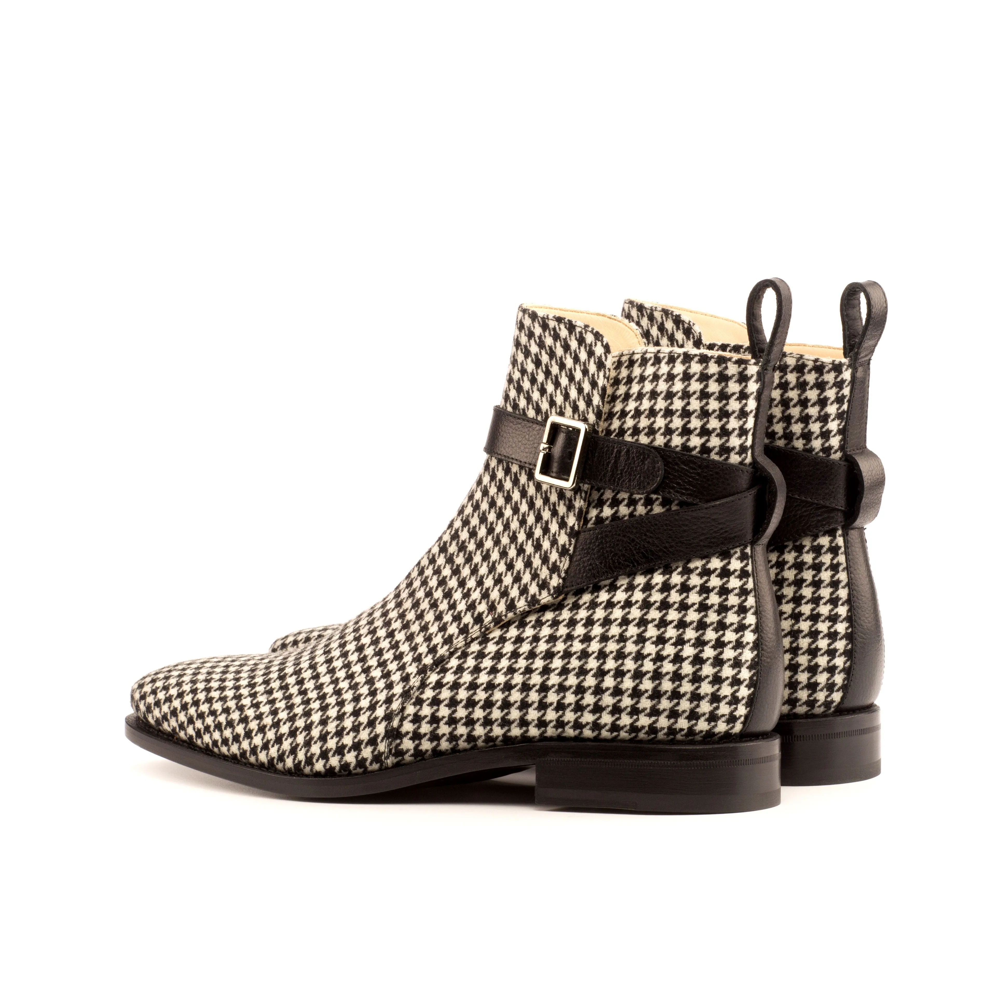 Polished Finish Lace Up Design Houndstooth Jodhpur Boots