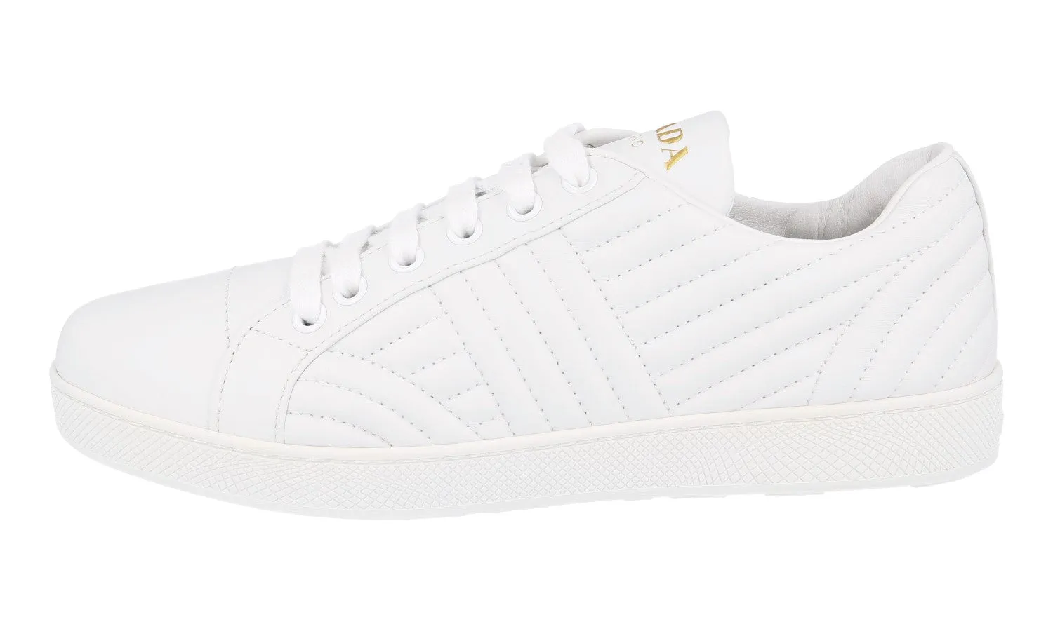 Sweat Resistant Lining Waterproof Coating Prada Women's White Leather Diagramme Sneaker 1E254L