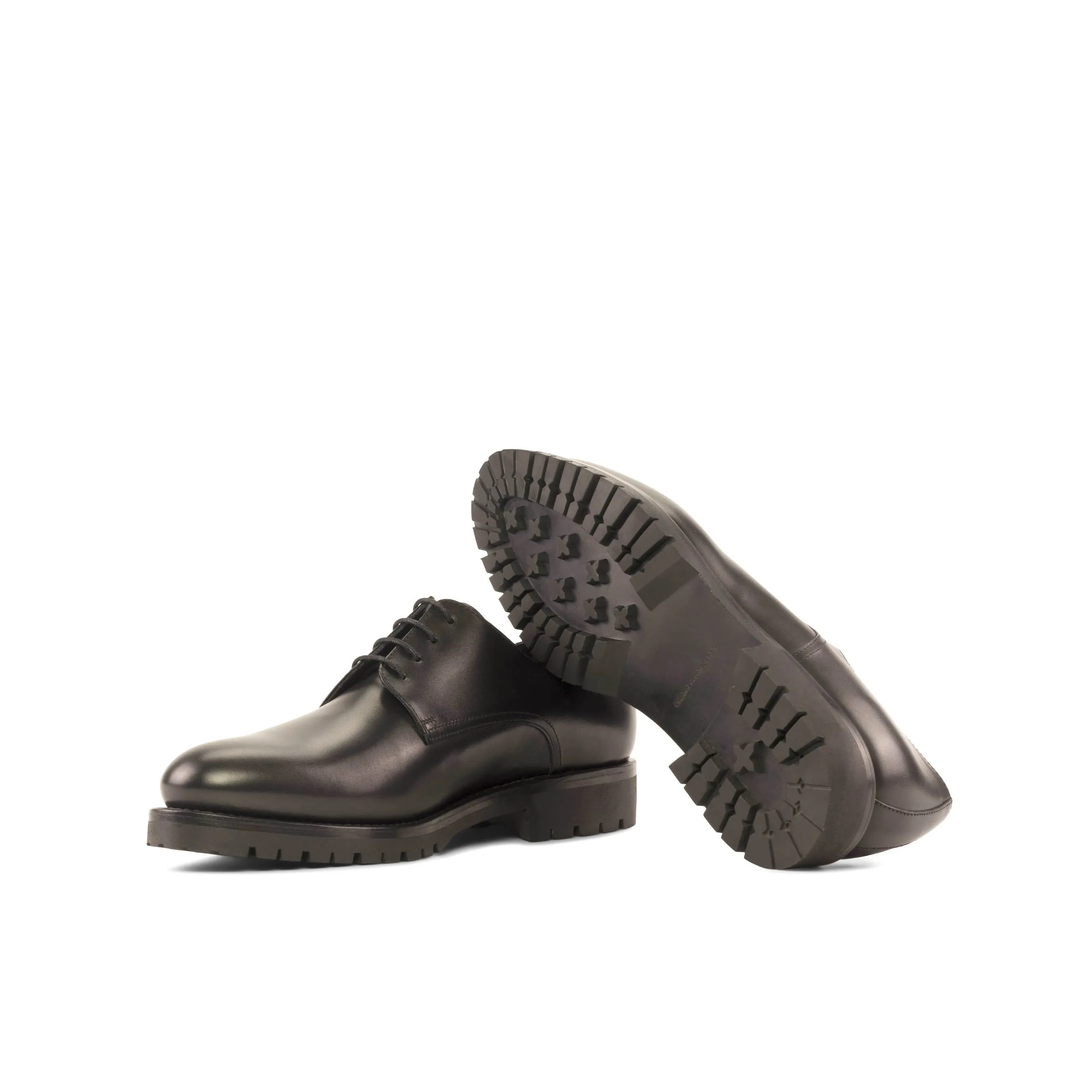 Everyday Step Premium Leather Look Black Derby Chunky Shoes