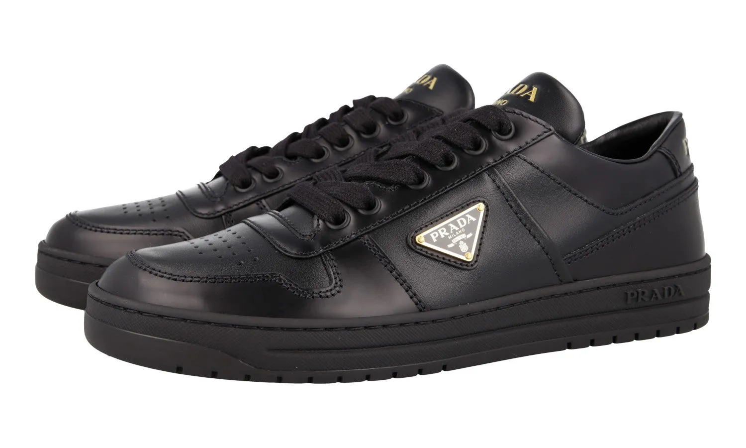 Prada Women's Black Leather Downtown Sneaker 1E792M Comfy Fit Seamless Feel