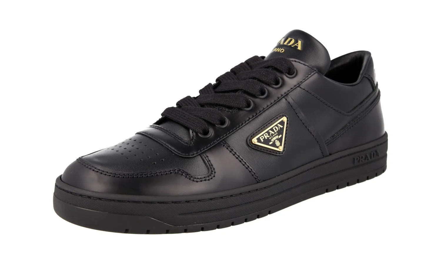 Prada Women's Black Leather Downtown Sneaker 1E792M Slip Guard