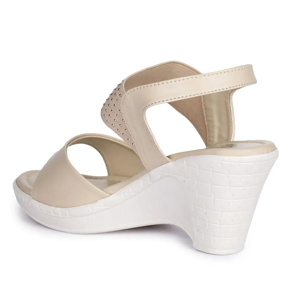 Senorita By Liberty D1-09 Fashion (Cream) Wedges Heel Sandal For Women Night Fun Slip-On Versatility