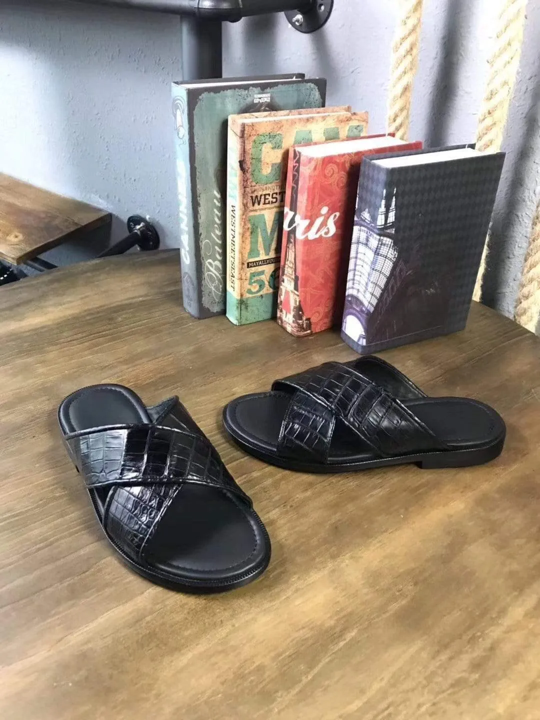 Everyday Essential Shoes Practical All-Day Wear Crocodile Shoes Genuine  Crocodile Belly Leather  Mens  Slipper