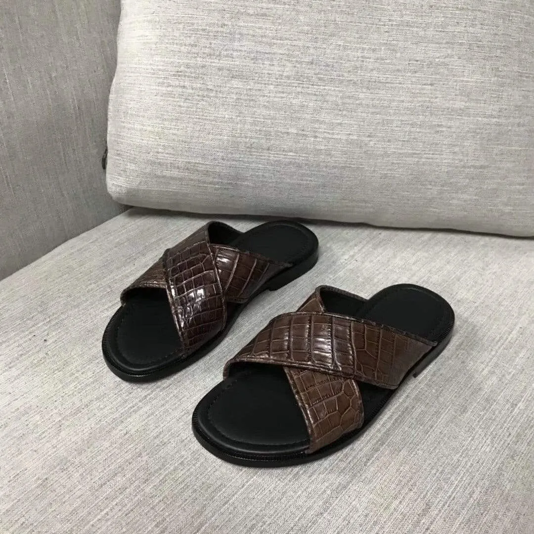 Crocodile Shoes Genuine  Crocodile Belly Leather  Mens  Slipper Flexible Comfort Simple Sophistication Shoes