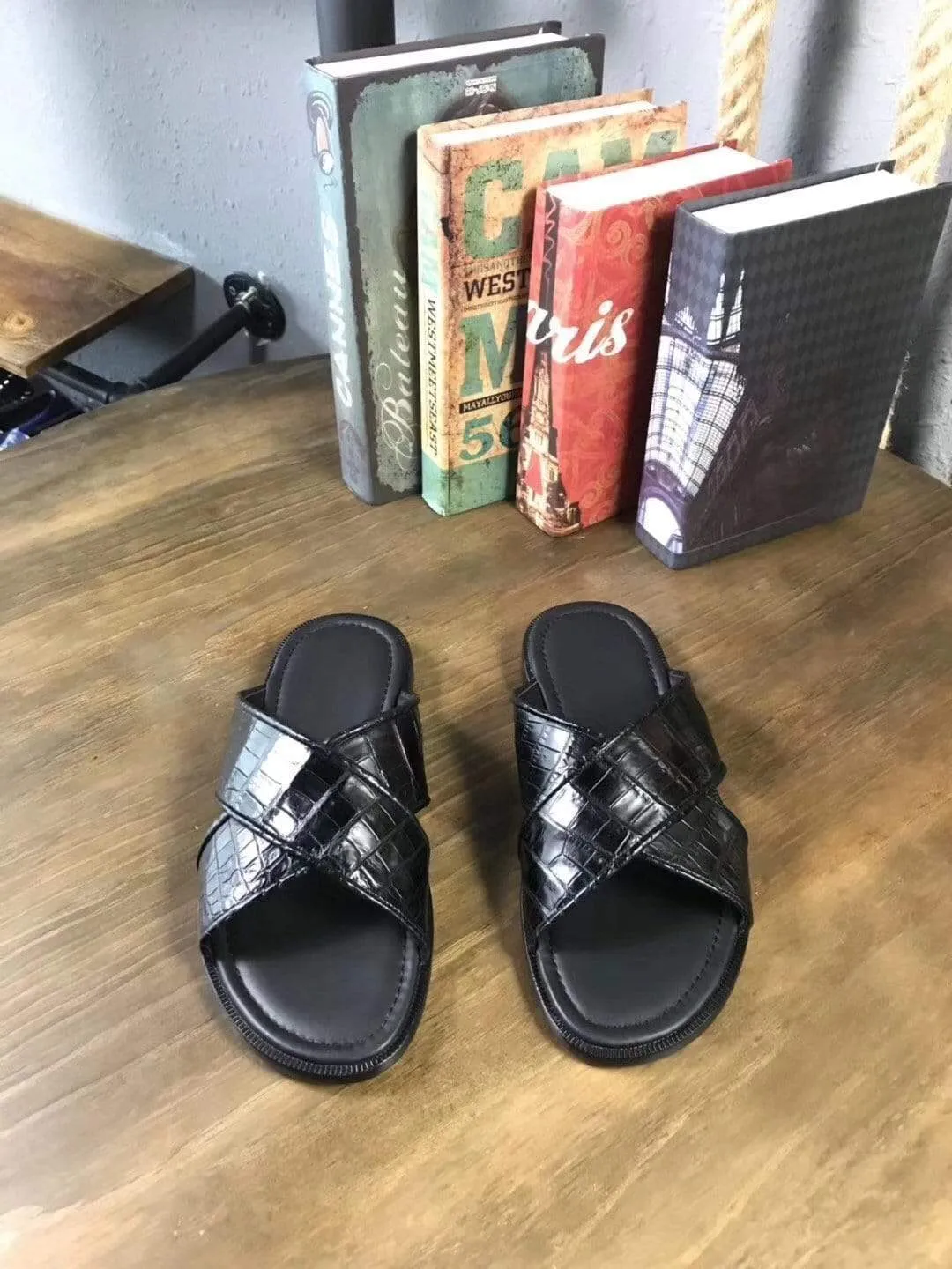 Event Night Crocodile Shoes Genuine  Crocodile Belly Leather  Mens  Slipper