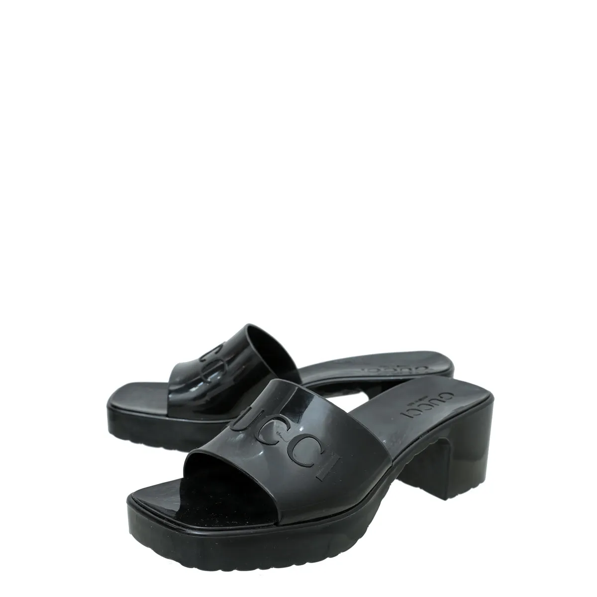 Gucci Black Logo Rubber Slide Sandal 34 Clean Fit