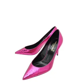 YSL Metallic Hot Pink Python Zoe Pumps 36.5 Open Heel Shoes Lightweight Upper