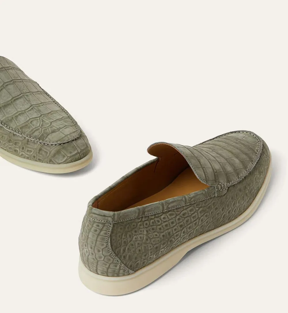 Nubuck Crocodile Shoes Men's Crocodile Leather Loafers Slip-On Dress Shoes Very Comfortable Khaki Slip-Free Shoes Ship Mood