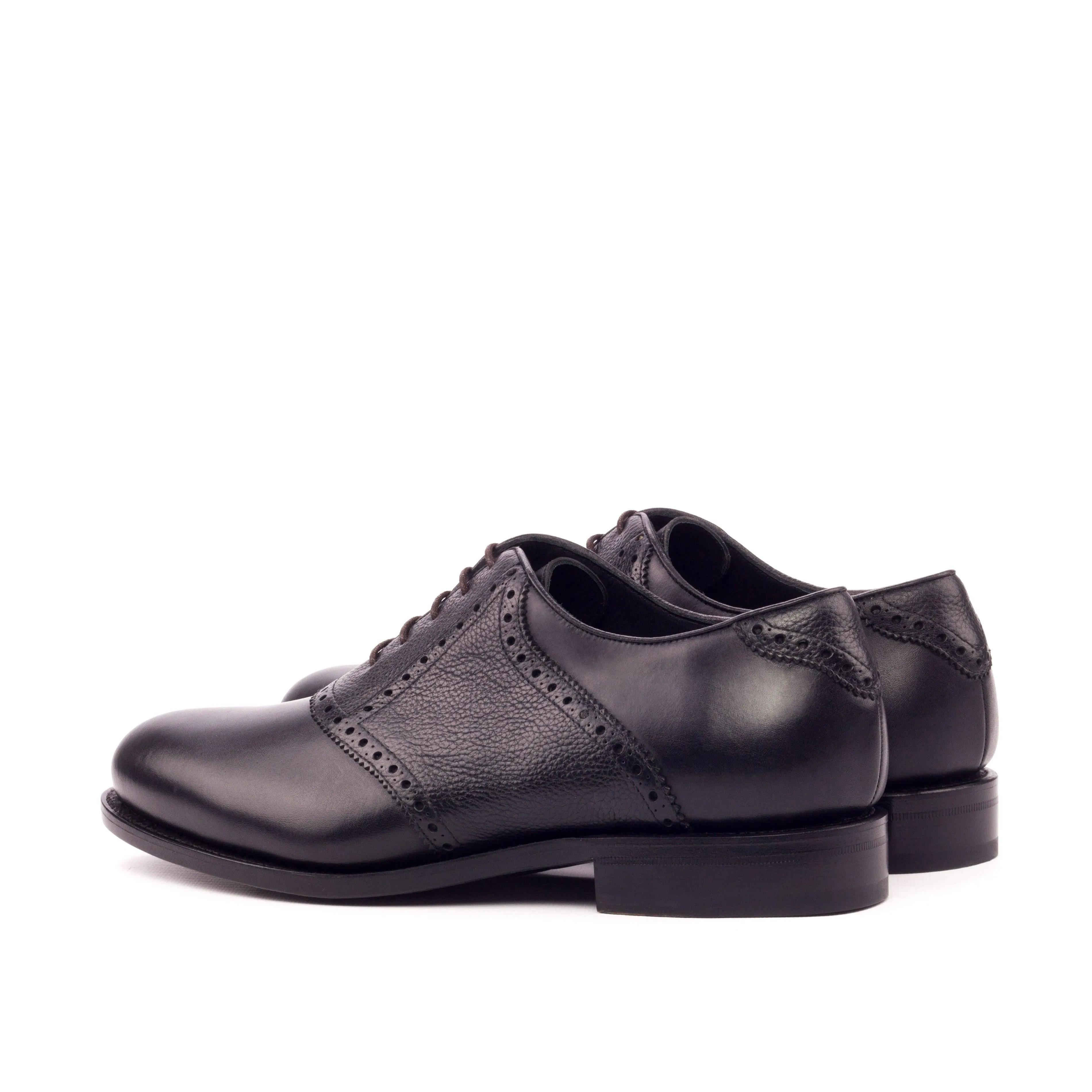 Wide Room Black Leather Saddle Shoes