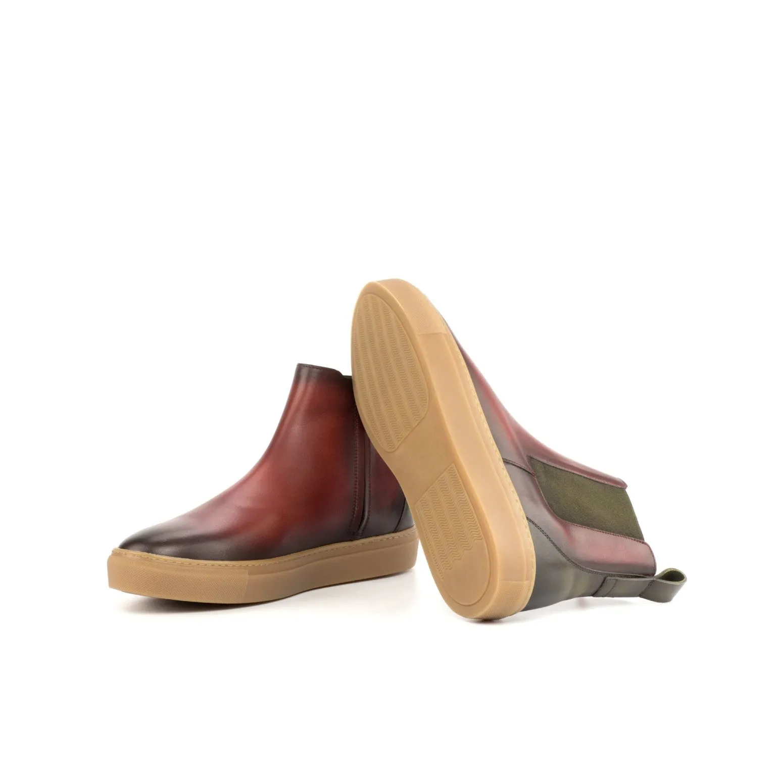 zip - closure shoes cross - training shoes Red & Olive Calf Chelsea Sneaker Boots