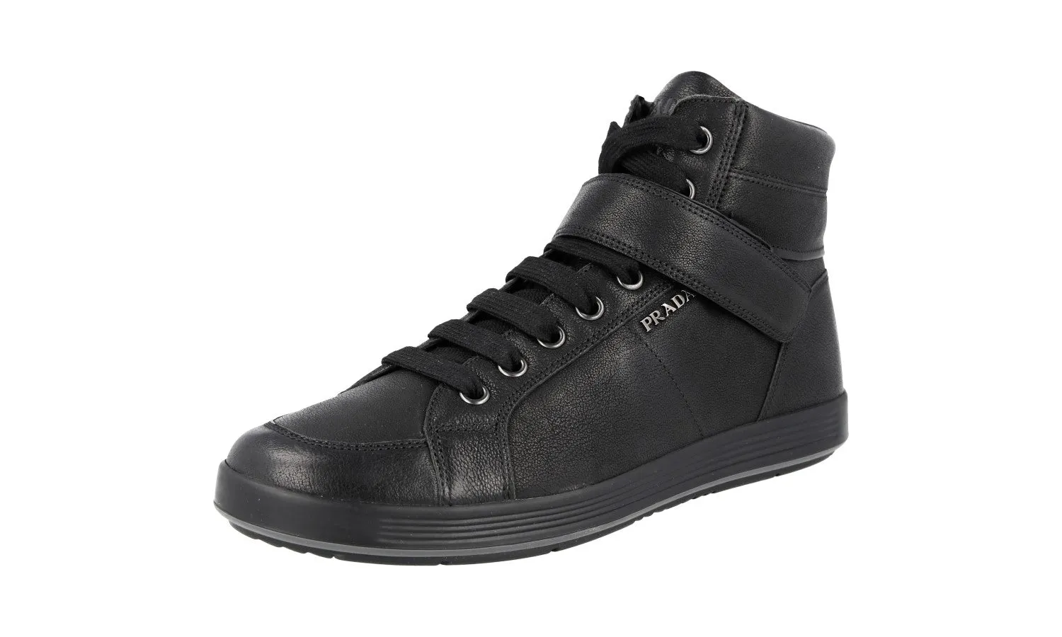Prada Men's Black Leather High-Top Sneaker 4T2787 Flexible Arch Support No Slip