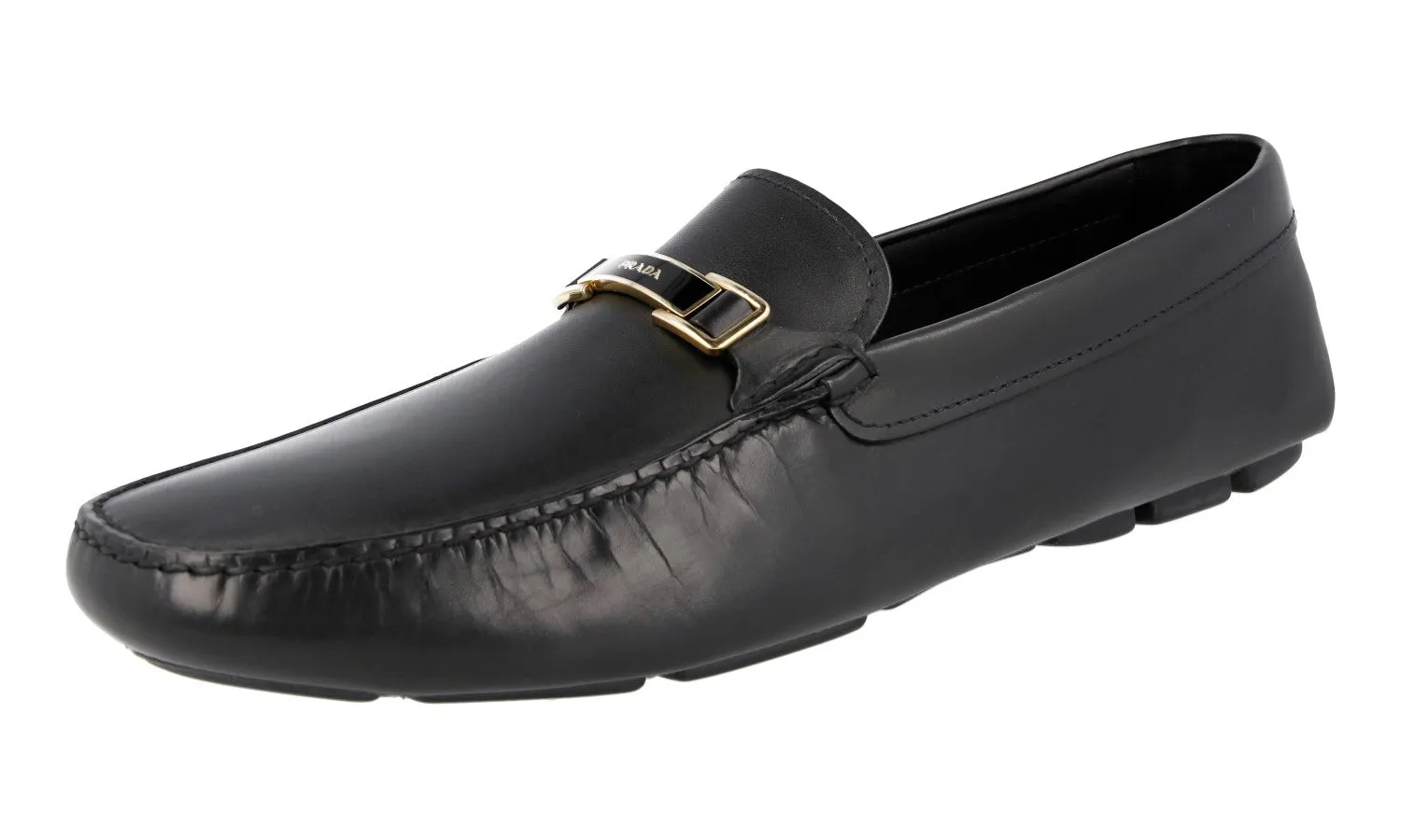 Prada Men's Black Leather Logo Driving Loafers 2DD163 Sole Power Everyday Use