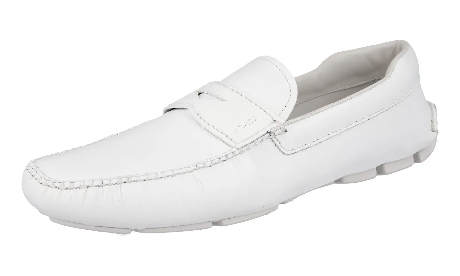 Modern Twist Prada Men's White Leather Driving Shoes Loafers 2DD116