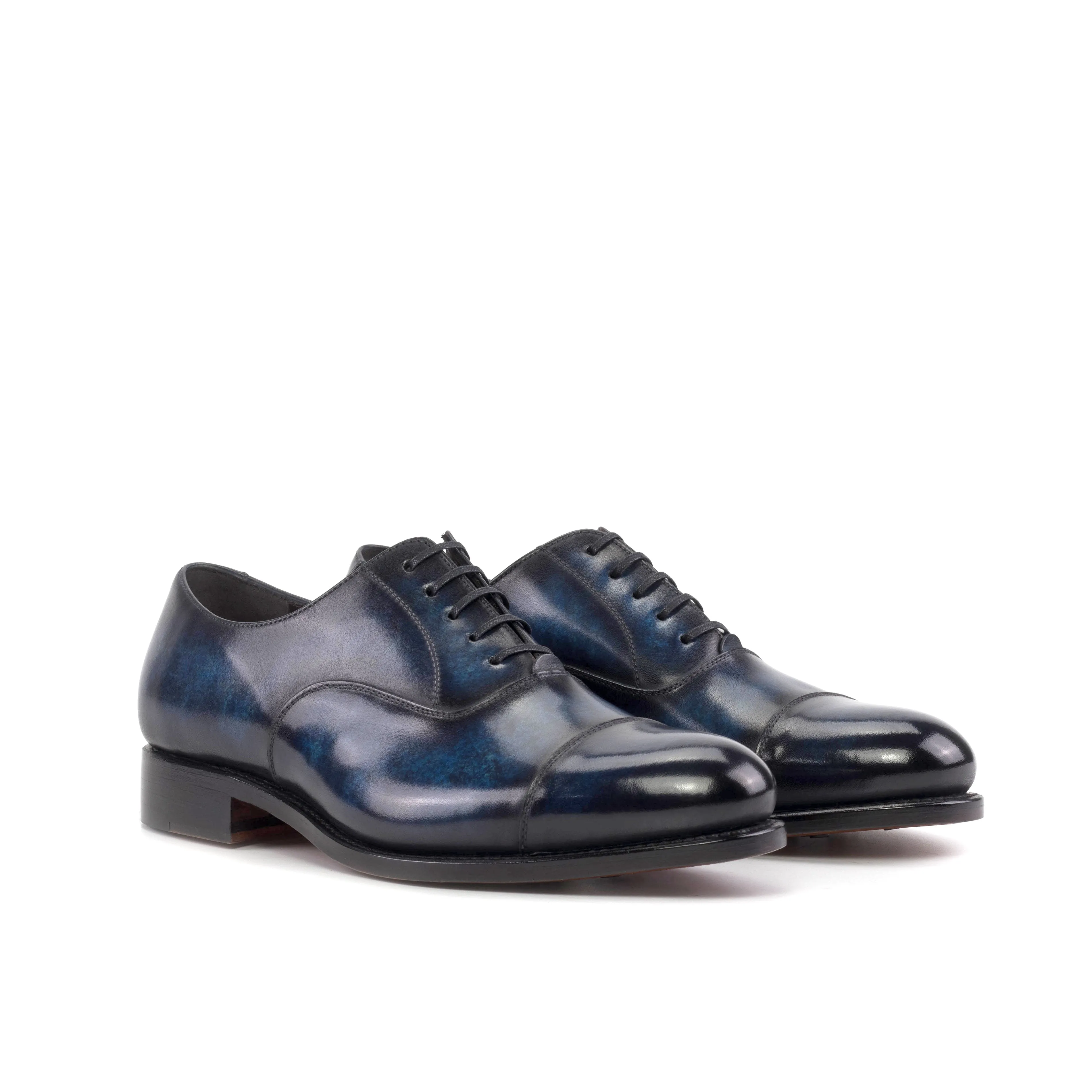 Denim Blue Patina Cap Toe Oxford Shoes Metro Shade Seasonal Dressing