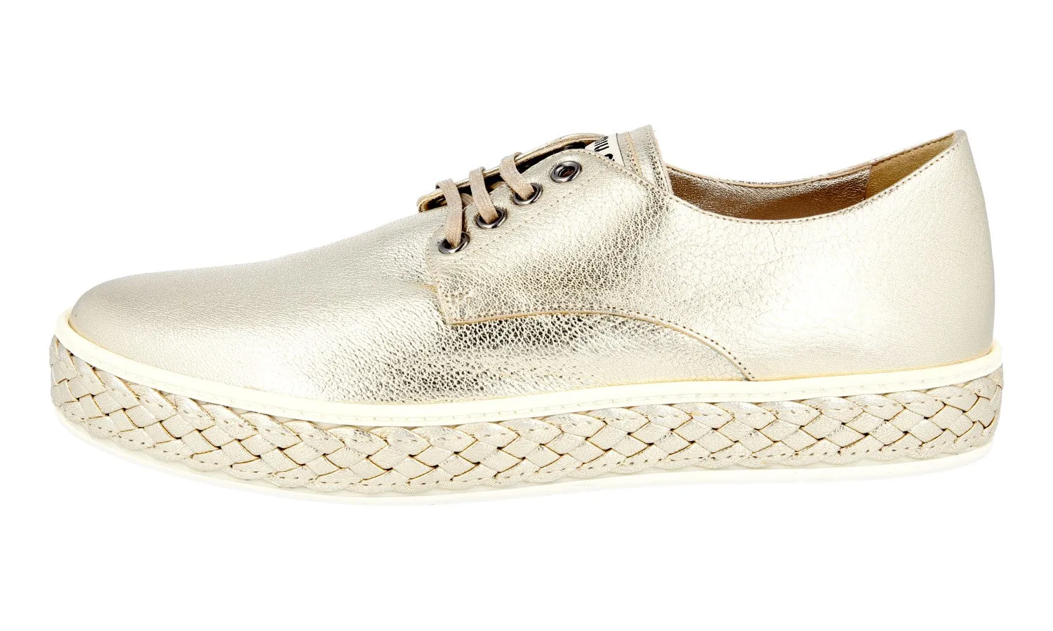 Microfiber Lining Comfort Thermoforming Technology Miu Miu Women's Metallic Leather Sneaker 5E535A