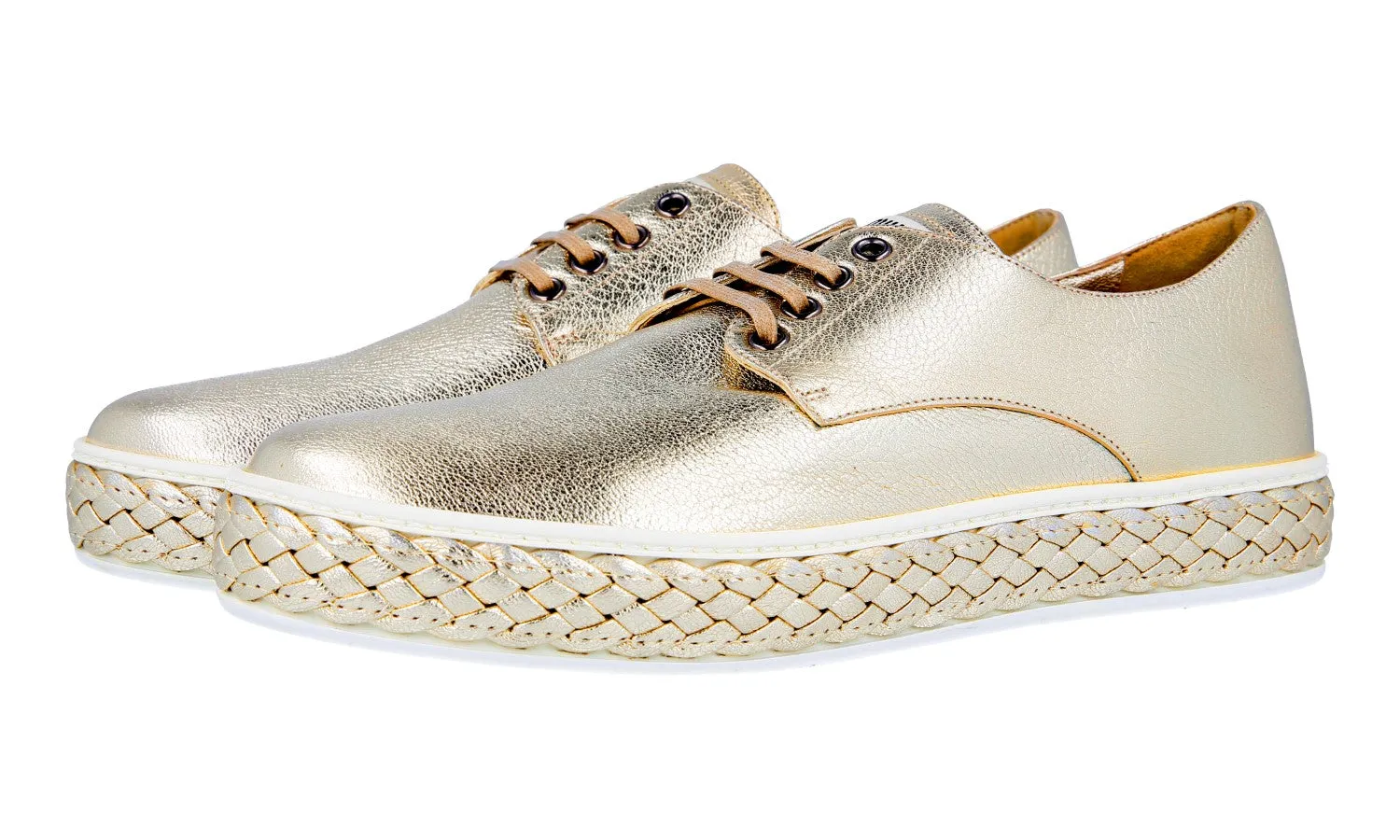 Sleek Shape Breath Walk Miu Miu Women's Metallic Leather Sneaker 5E535A